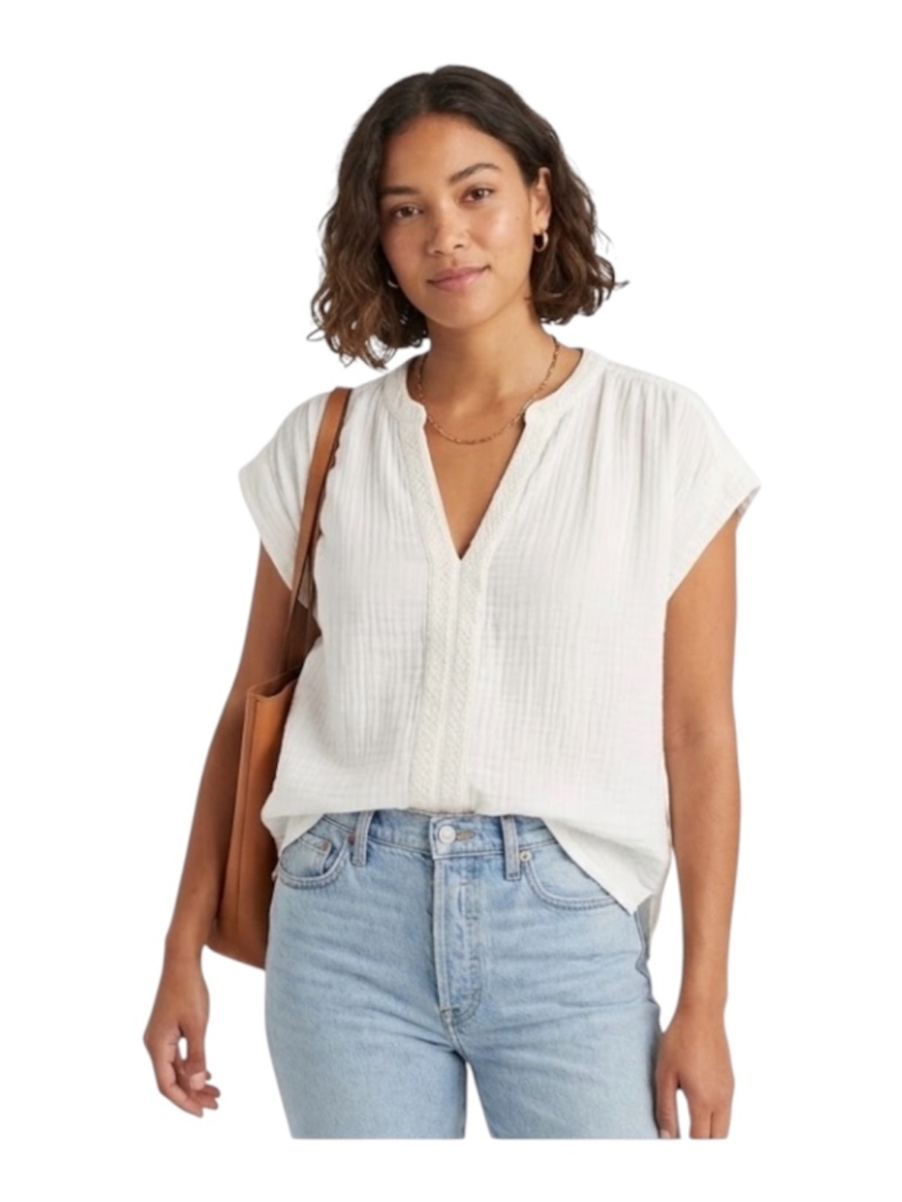 Faherty Organic Gauze Cotton Top XL White V Neck Sleeveless Coastal Boho Chic